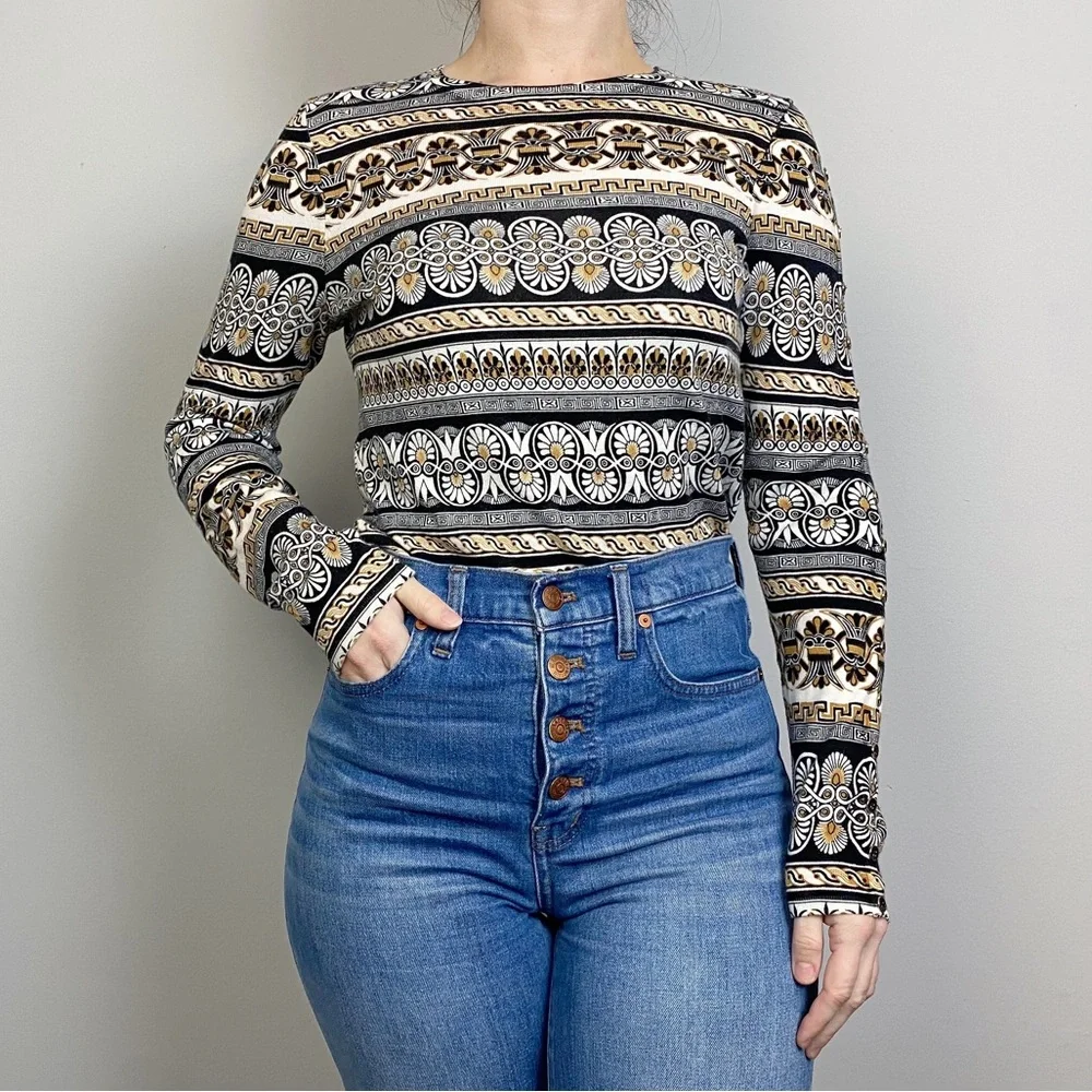 J. McLaughlin Catalina Cloth a button Sleeve Printed Top